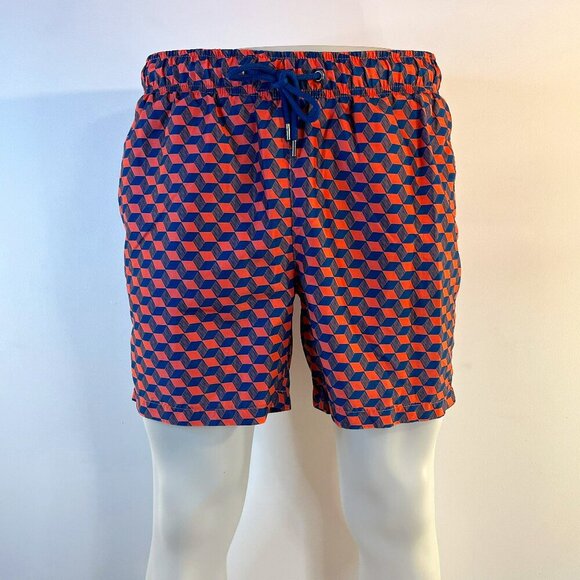 Ike by Ike Behar Men's Pink Blue Cube Geometric Swim Trunks - Size Medium - Picture 1 of 5